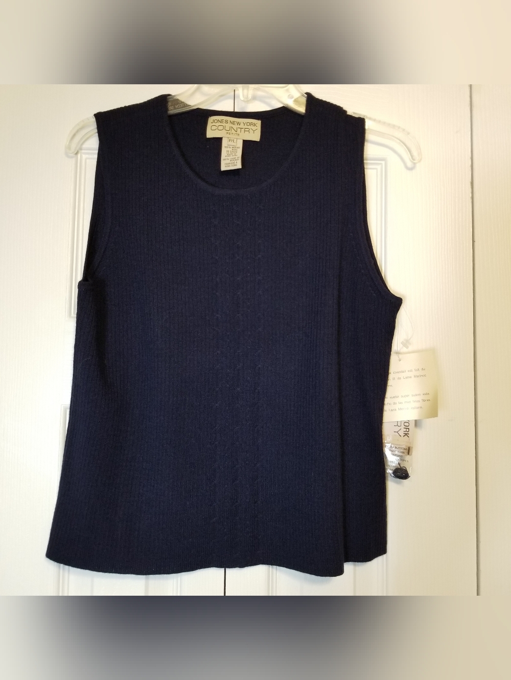 Jones New York Country Merino Wool Navy Blue Ribbed Sleeveless Sweater Vest NWT